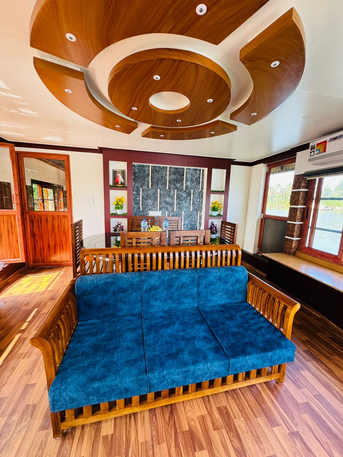 Seating and dining area inside Angel Houseboats
